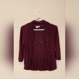 Twik Simons Womens Sz M 3/4 Sleeve Open Front Bolero Shrug Sweater Burgundy